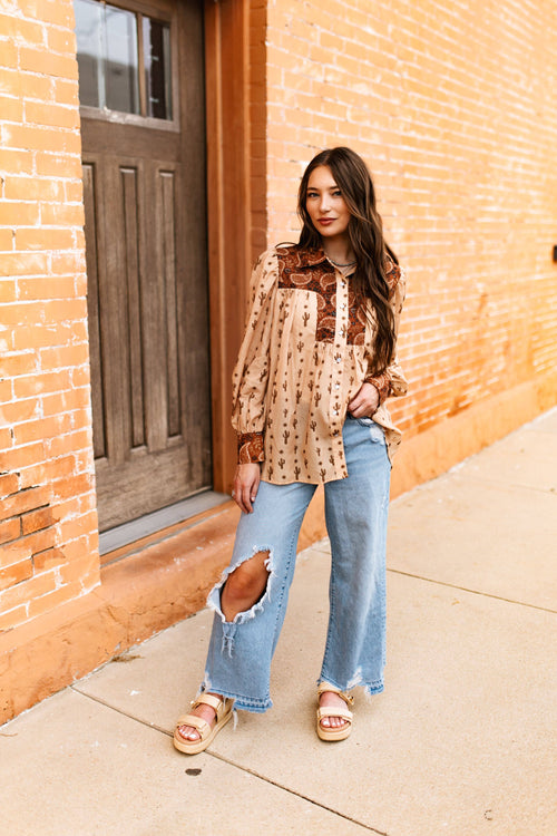 BROWN PAISLEY CACTUS TOP