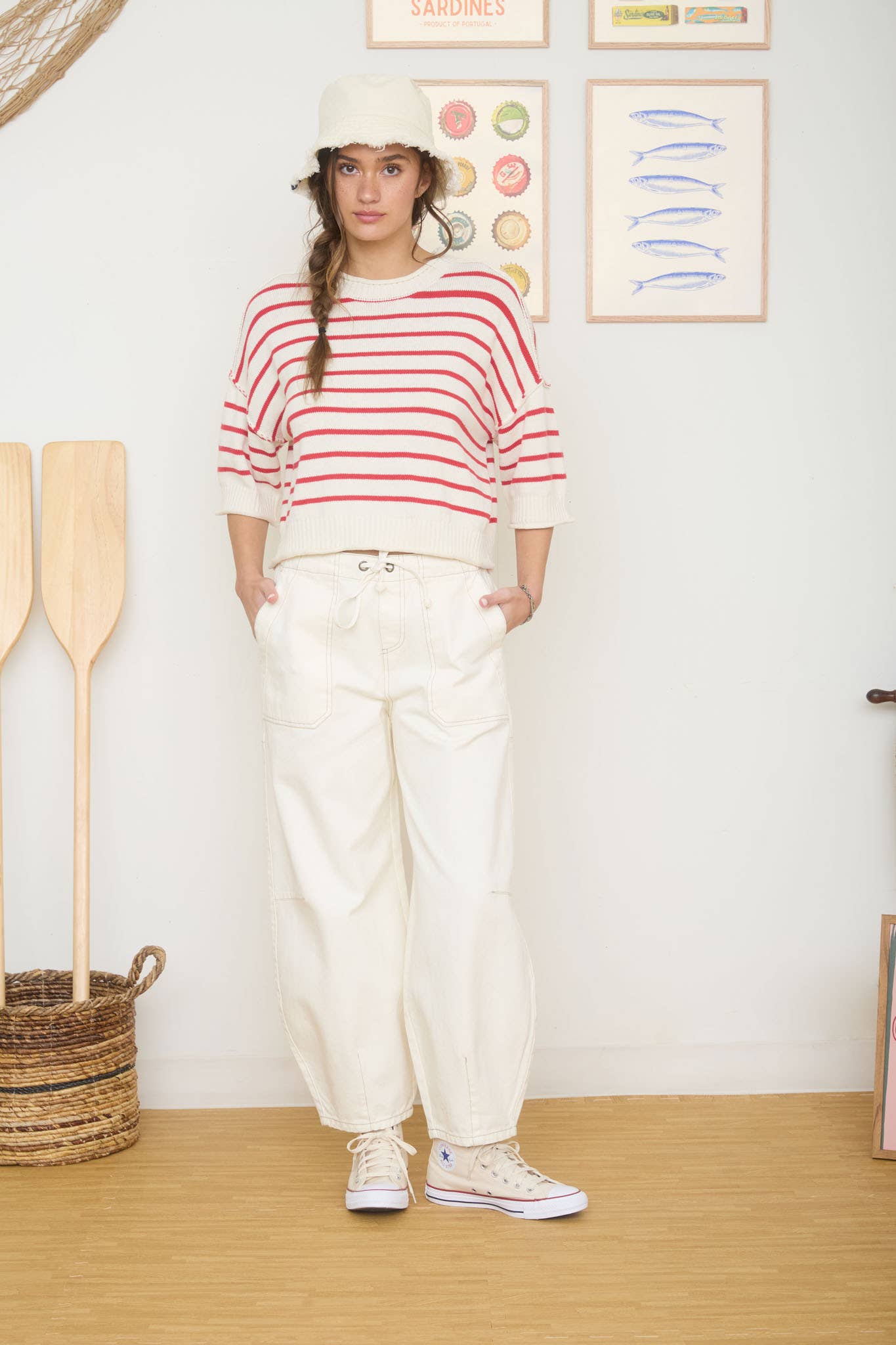 DRAWSTRING BAGGY ECRU JEANS