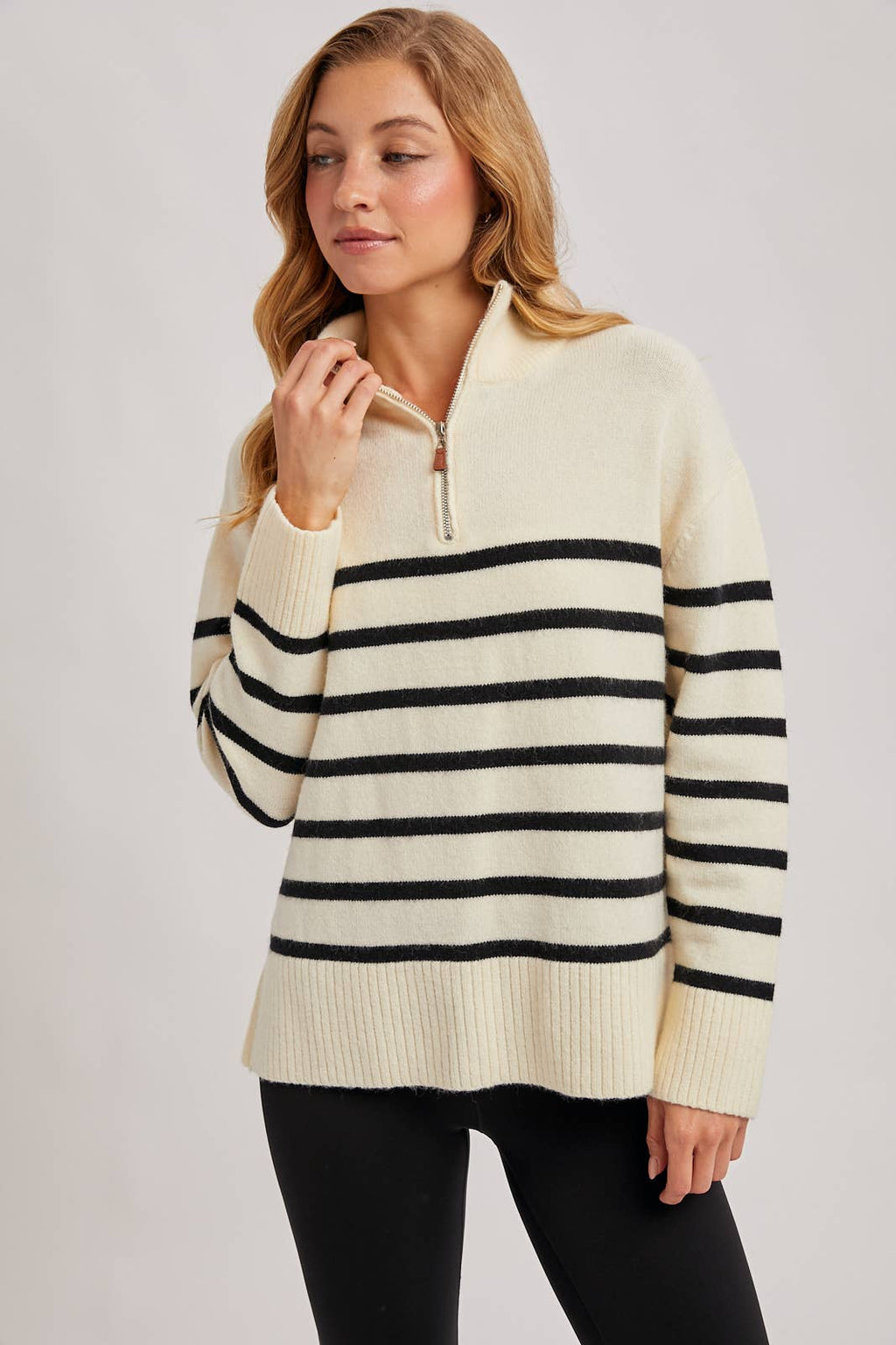QUARTER ZIP UP STRIPE SWEATER PULLOVER