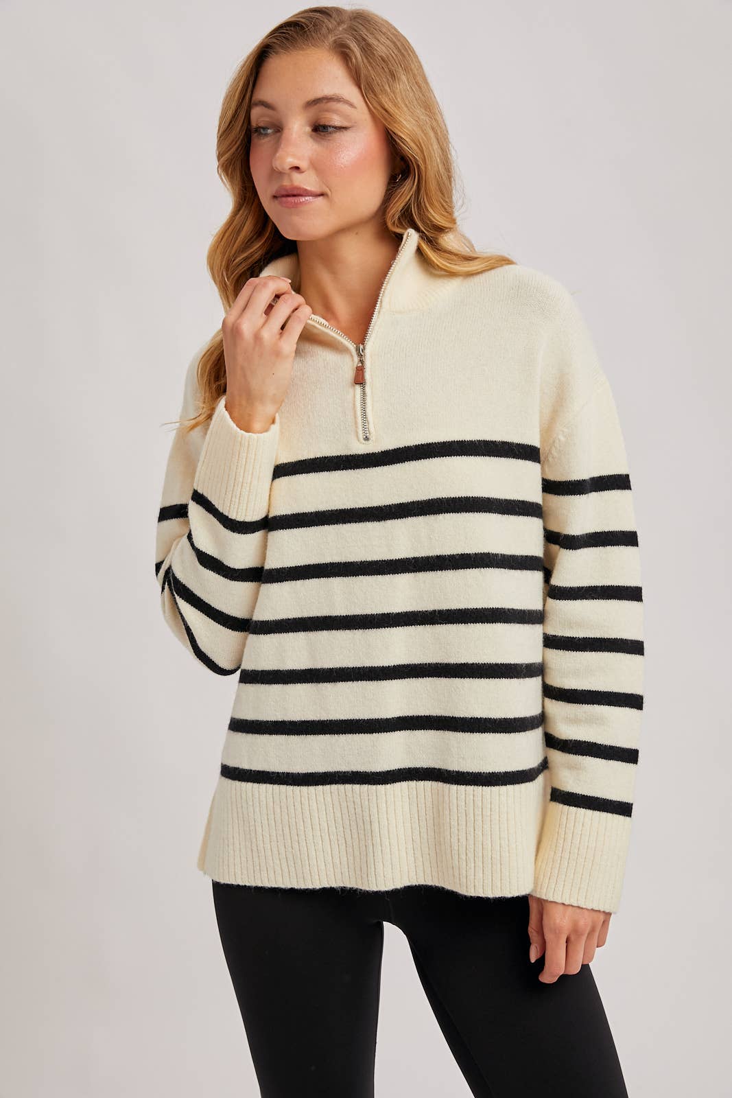 QUARTER ZIP UP STRIPE SWEATER PULLOVER