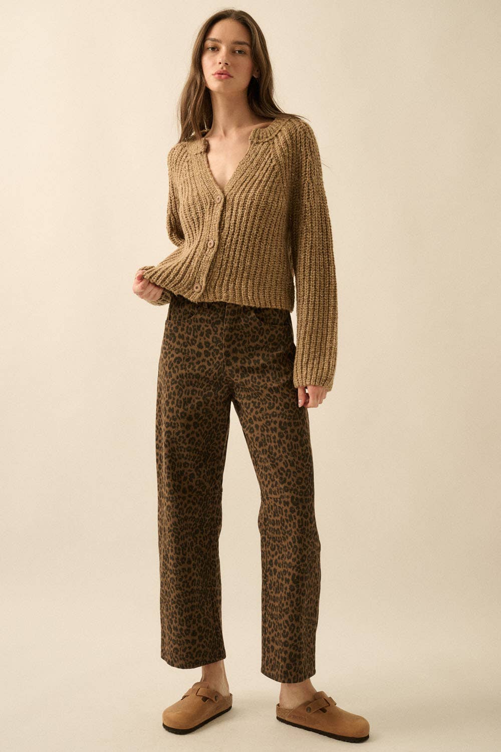 Leopard-Print Twill Pocket Pants