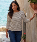 Stripe 3/4 Sleeve Boatneck Top