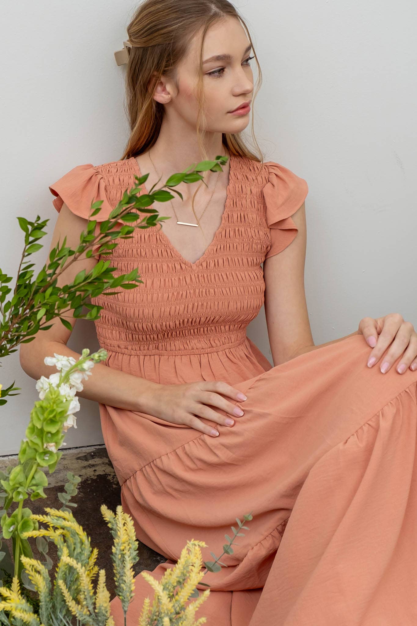 FLUTTER SLEEVE MAXI DRESS: IVORY