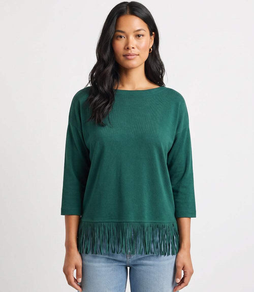 3/4 Sleeve Fringe Boatneck Top