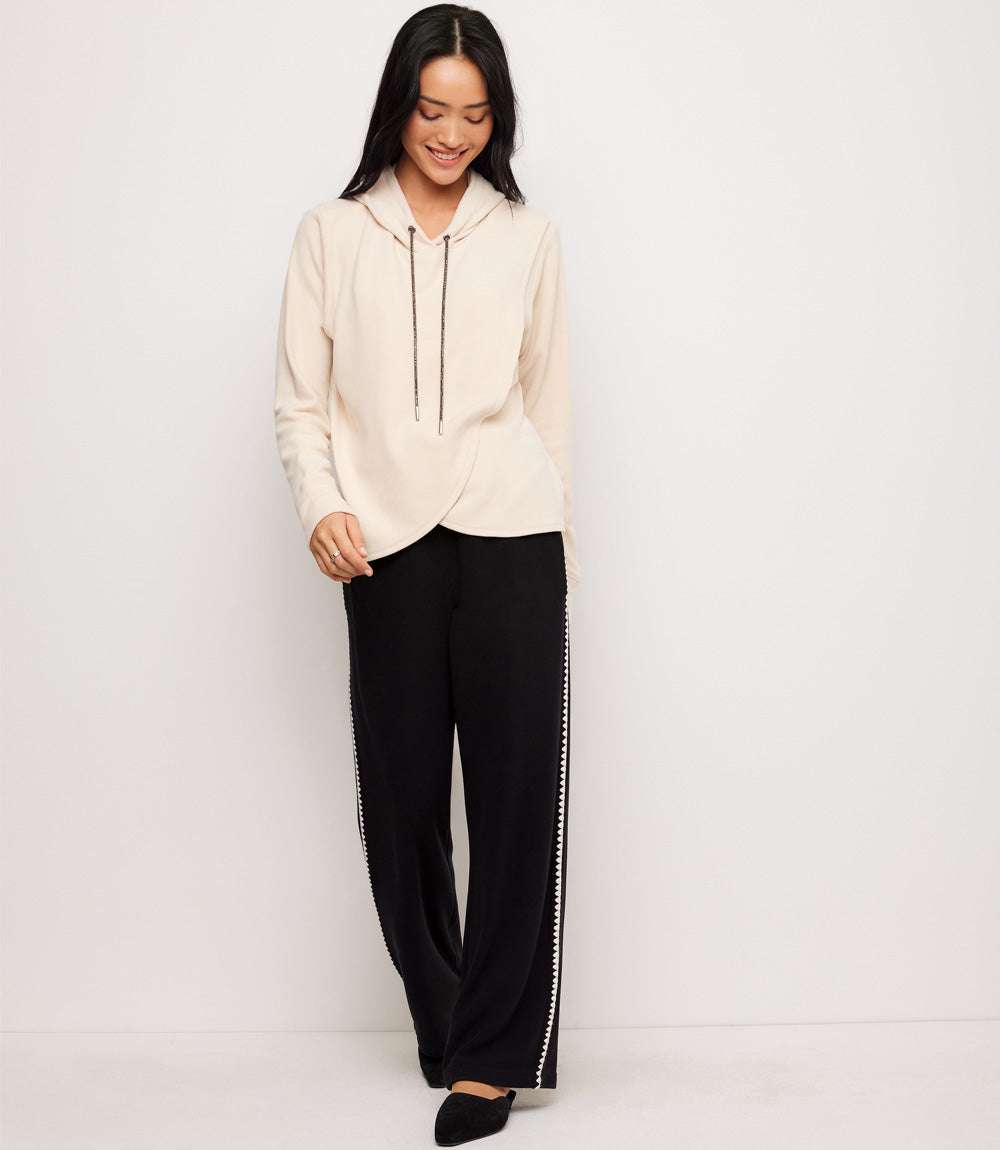 Rhinestone Drawstring Crossover Sweatshirt