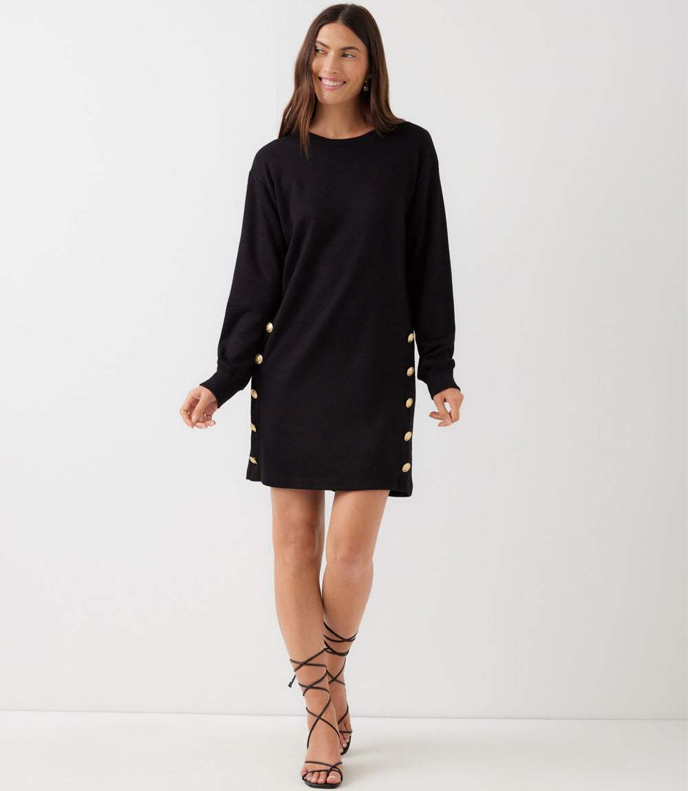 Long Sleeve Crewneck Button Detail Dress