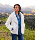 Faux Suede Embroidered Sleeve Shearling Coat