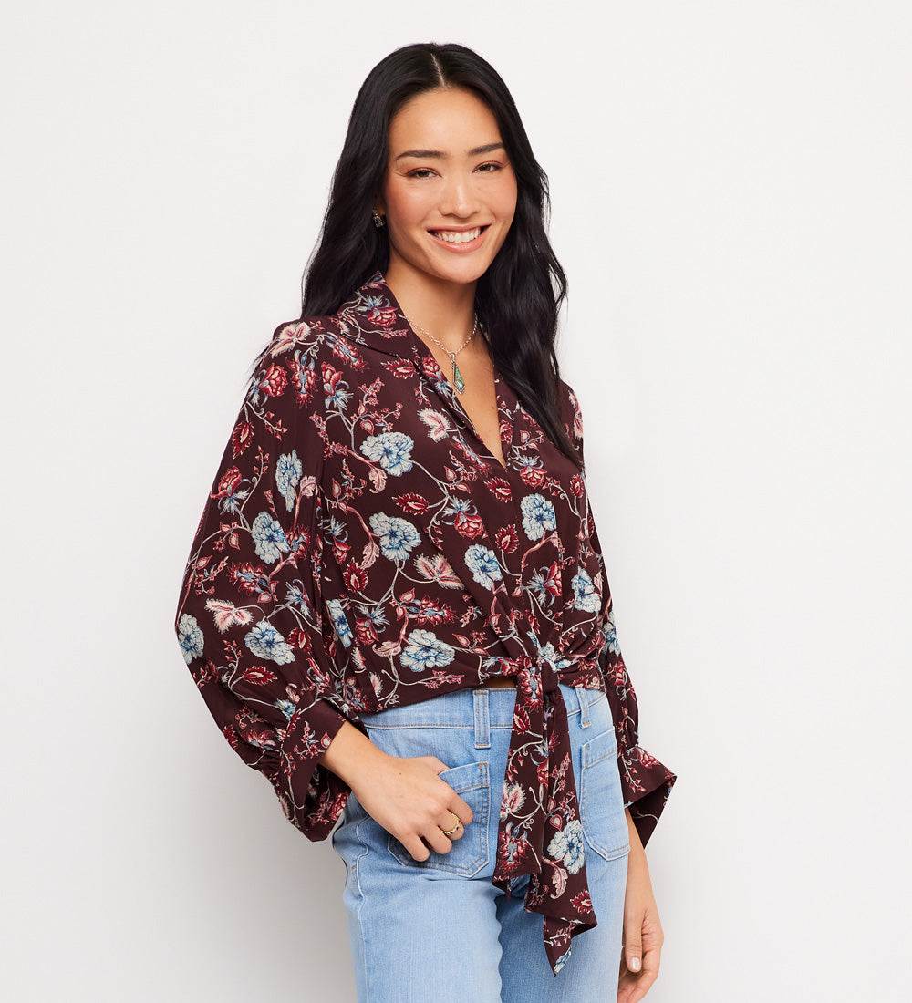 Blouson Sleeve Tie-Front Top