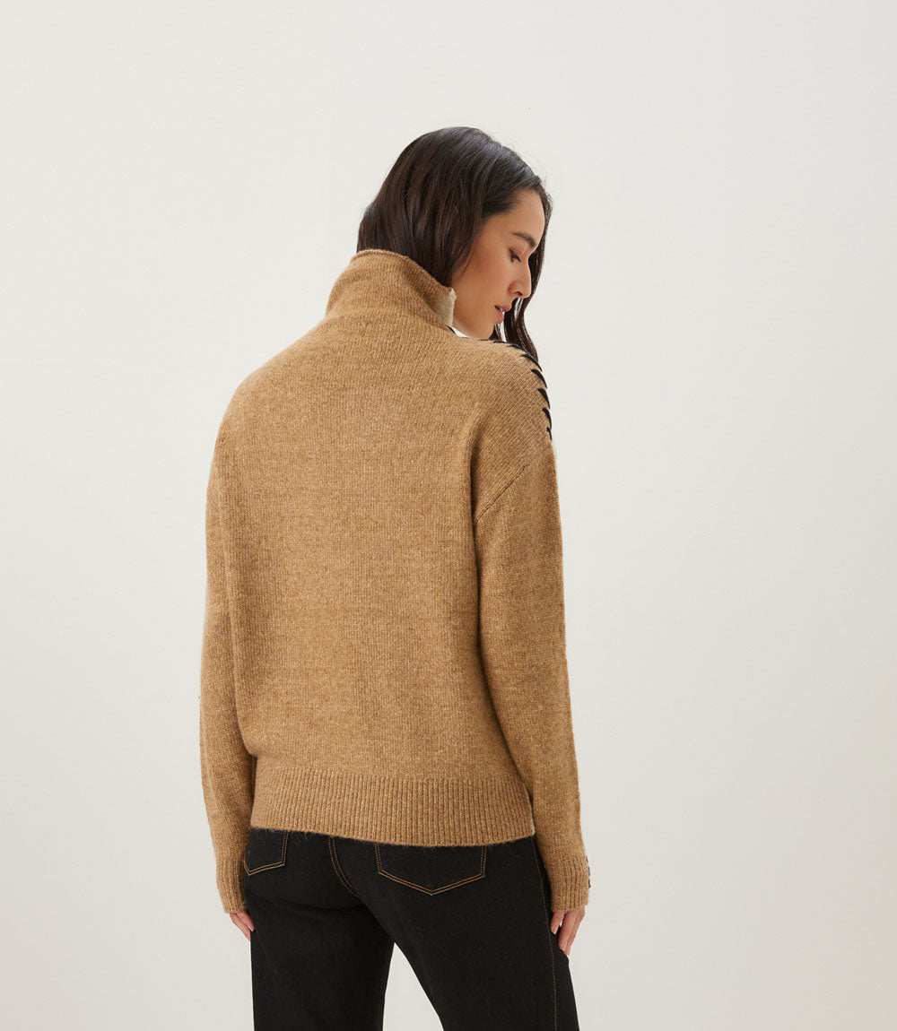 Contrast Stitch Mock Neck Colorblock Sweater