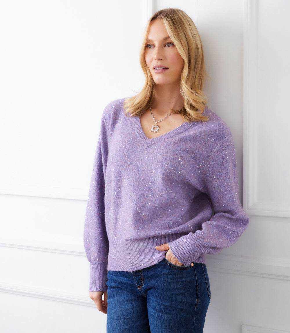 Sequin V-Neck Sweater