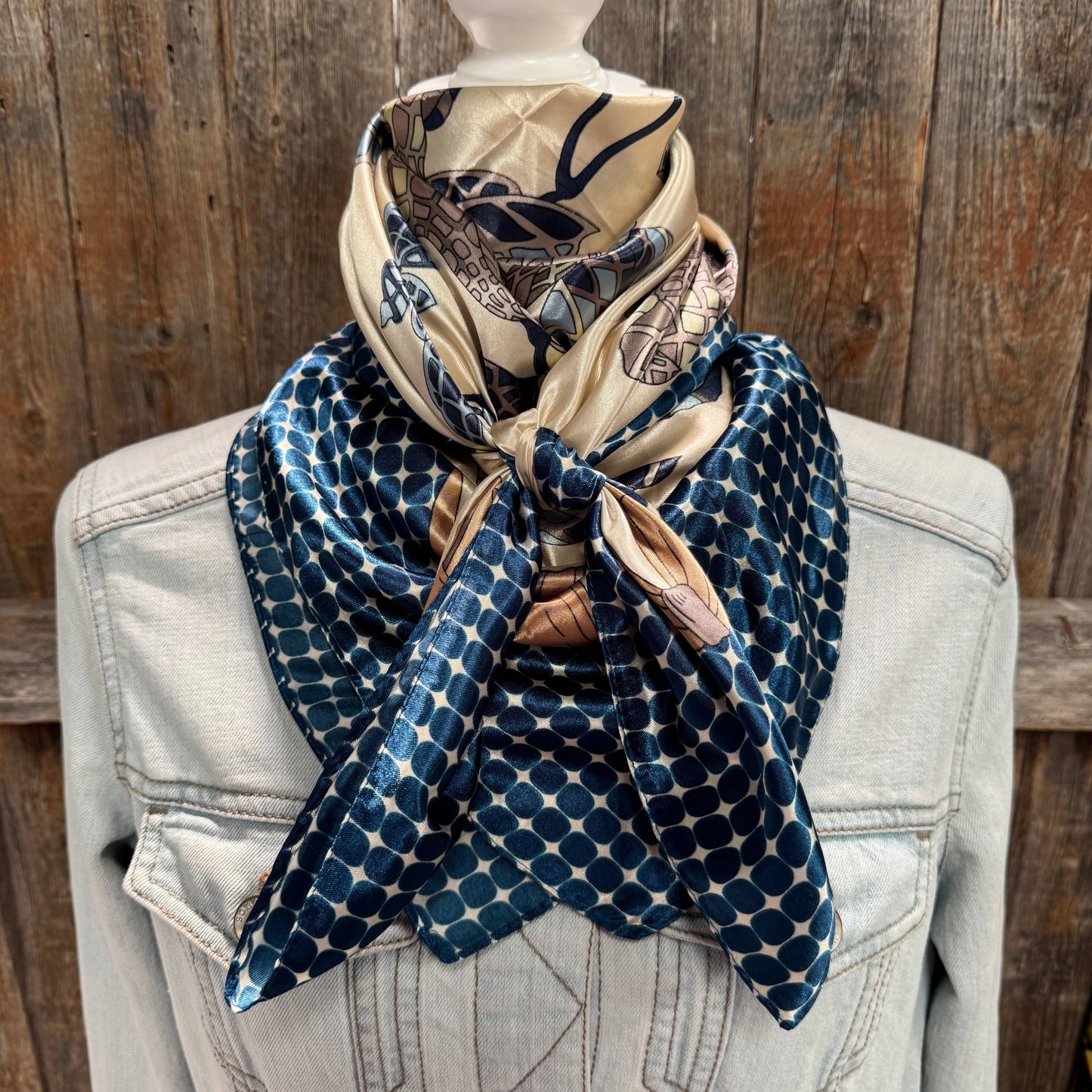 Rodeo Drive - 35X35" Tan and Blue Floral Wild Rag / Scarf WR3302