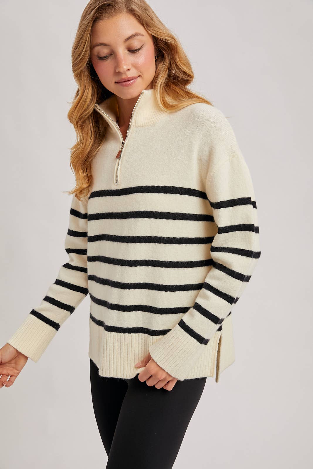 QUARTER ZIP UP STRIPE SWEATER PULLOVER