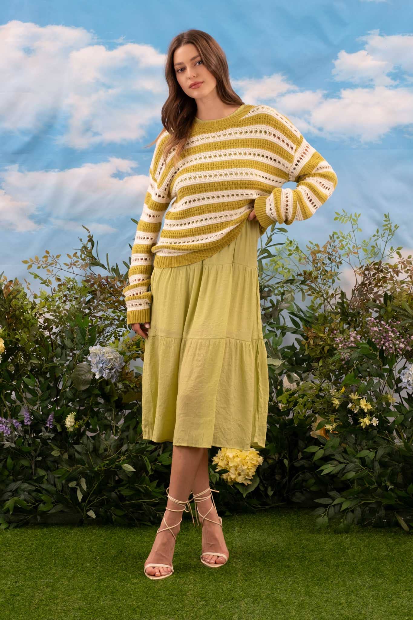 SMOCKED TIERED MIDI DRESS: DUSTY YELLOW