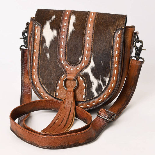 Western Genuine Leather Hair-On Cowhide Cross Body Bag with Tassel Detail