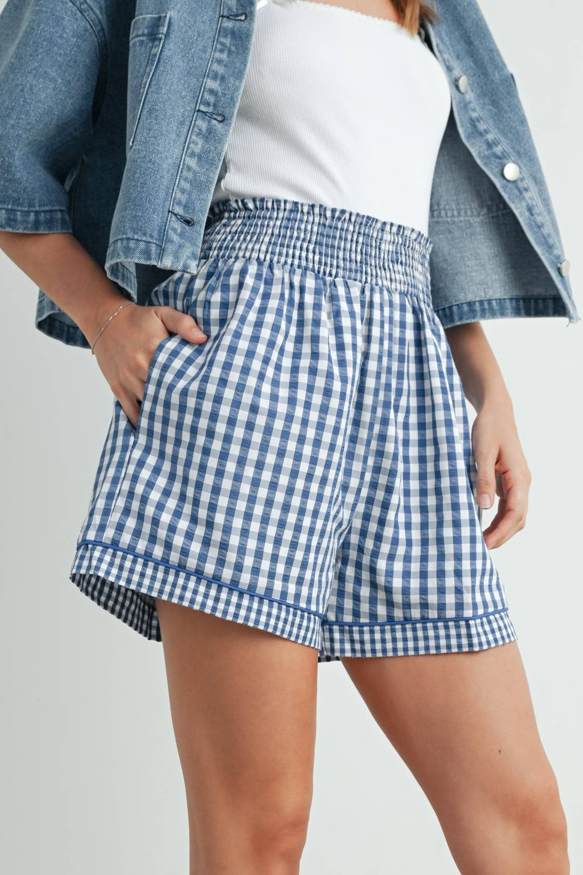 Garterized Gingham Shorts
