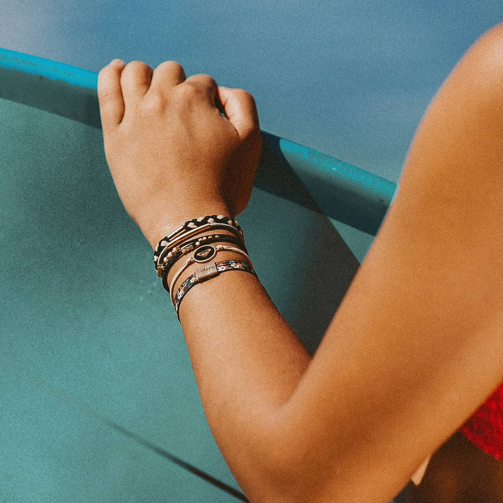 K'lani hair tie bracelets - "Roxy Coastal Drift" Black and Neutral Beachy Vibe Hair Tie Bracelets