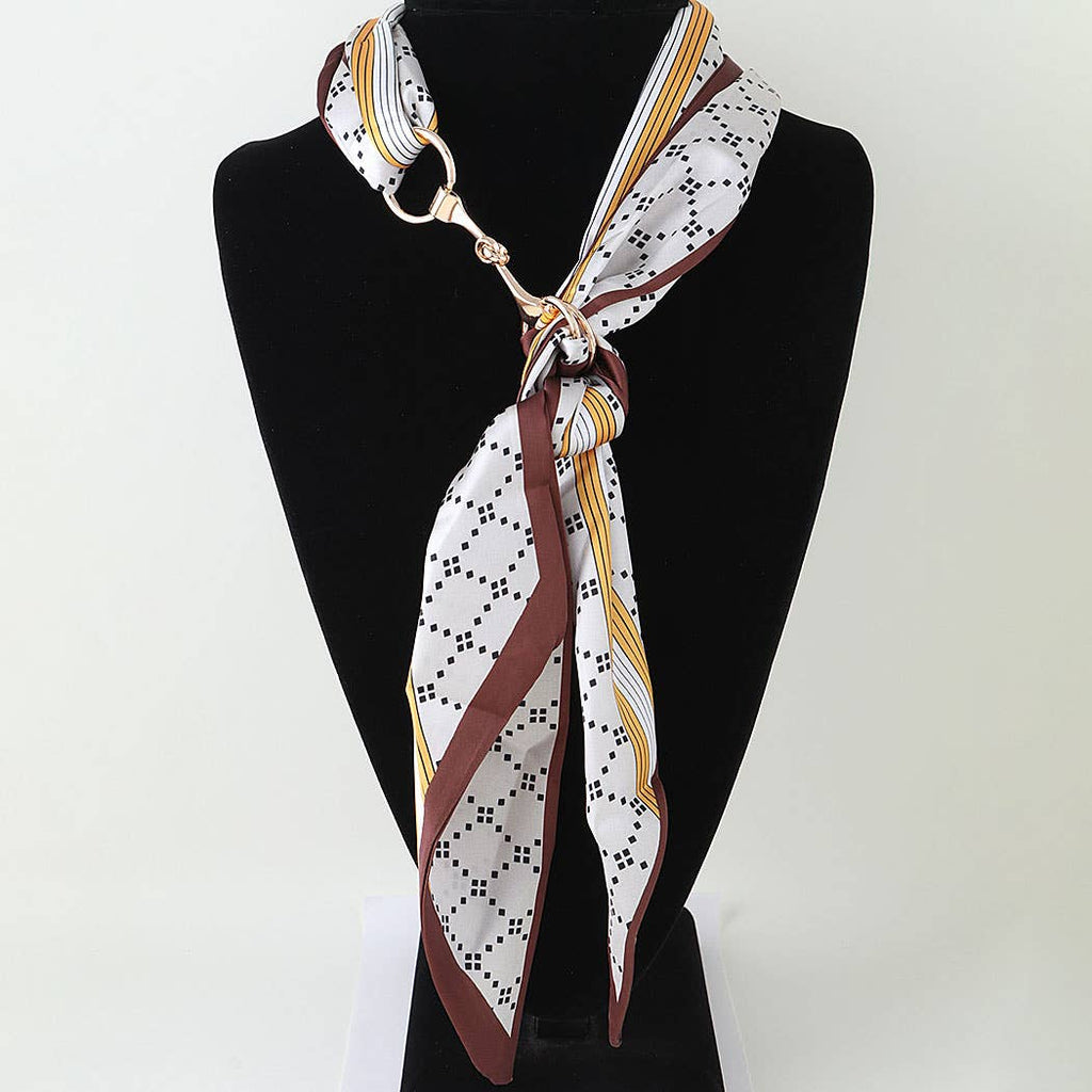 3AM BY H&D ACCESSORIES - Elegant Horsebit Accent Geometric Satin Scarf Tie