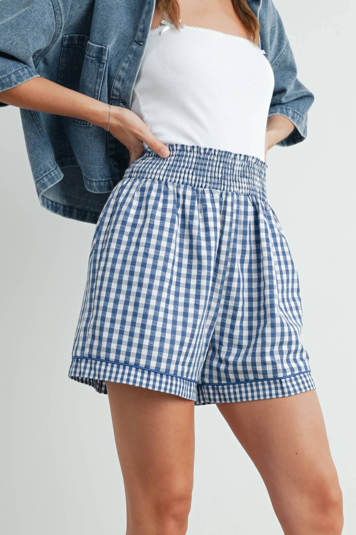 Garterized Gingham Shorts