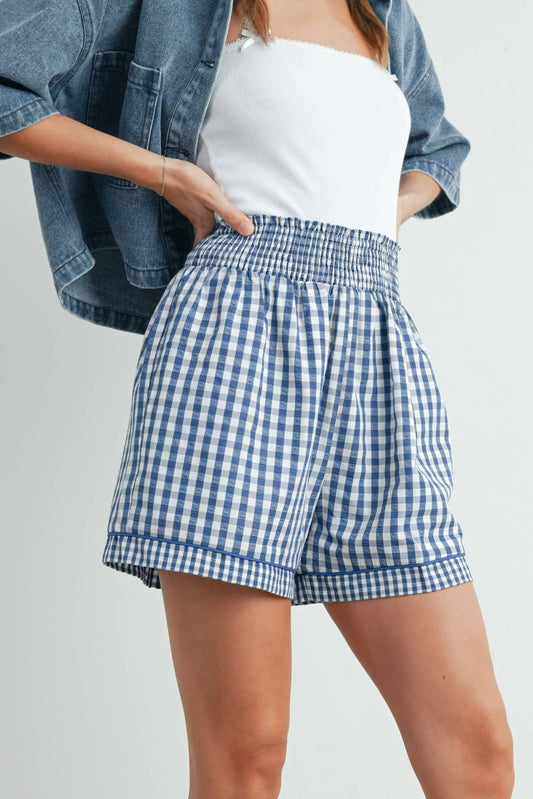 Garterized Gingham Shorts