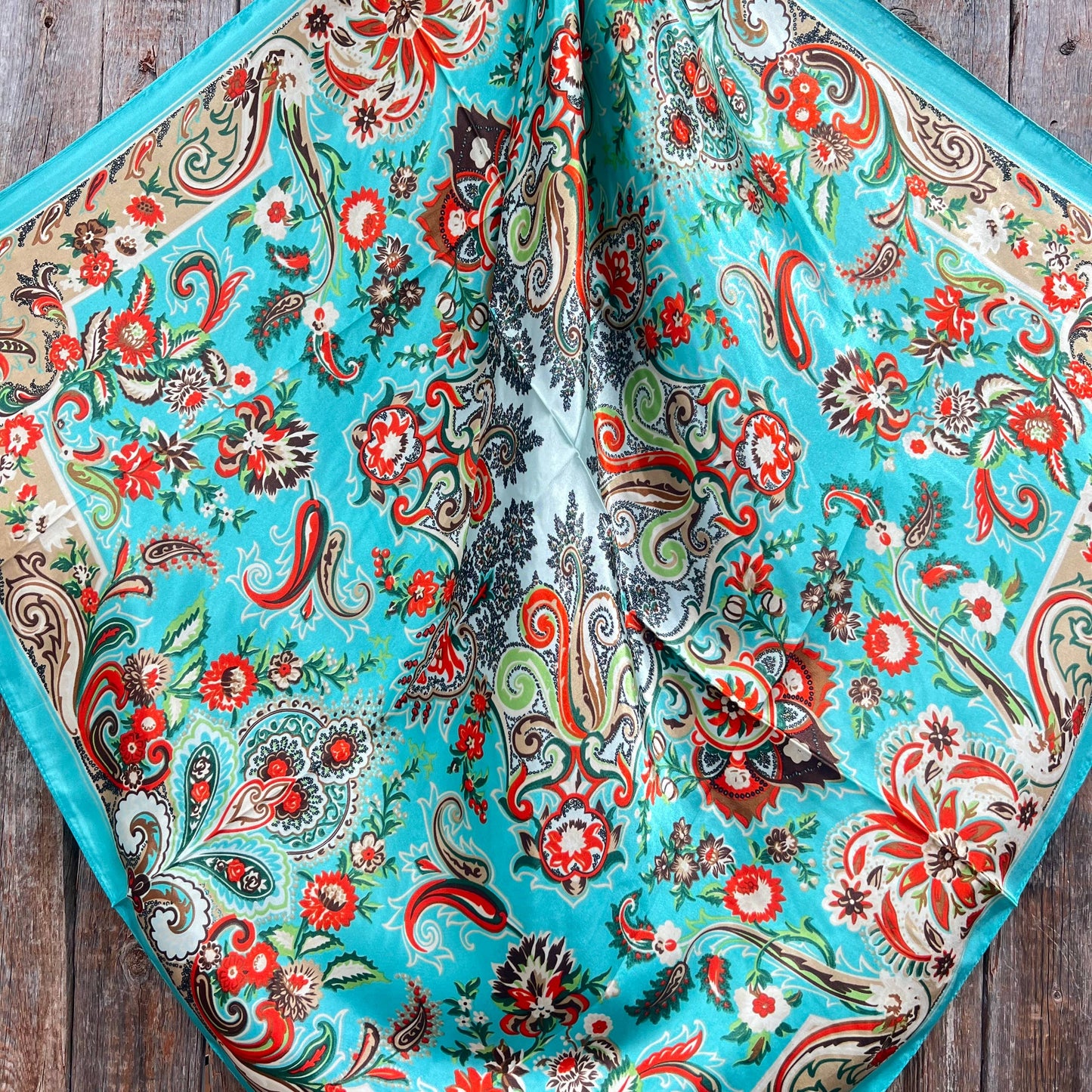 Rodeo Drive - 35X35" Turquoise That So 70's Paisley Wild Rag / Scarf WR230
