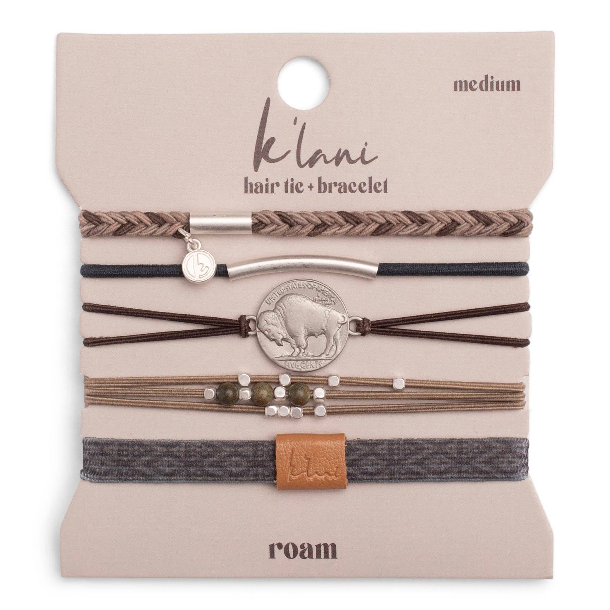 K'lani hair tie bracelets - "Roam" Buffalo Charm Hair Tie Bracelets
