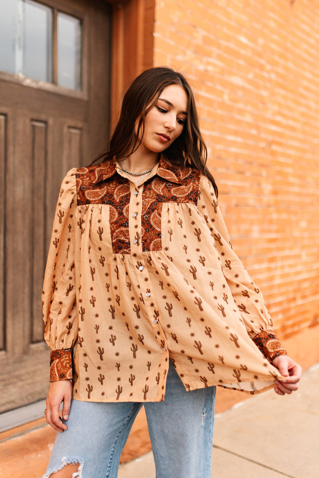 BROWN PAISLEY CACTUS TOP