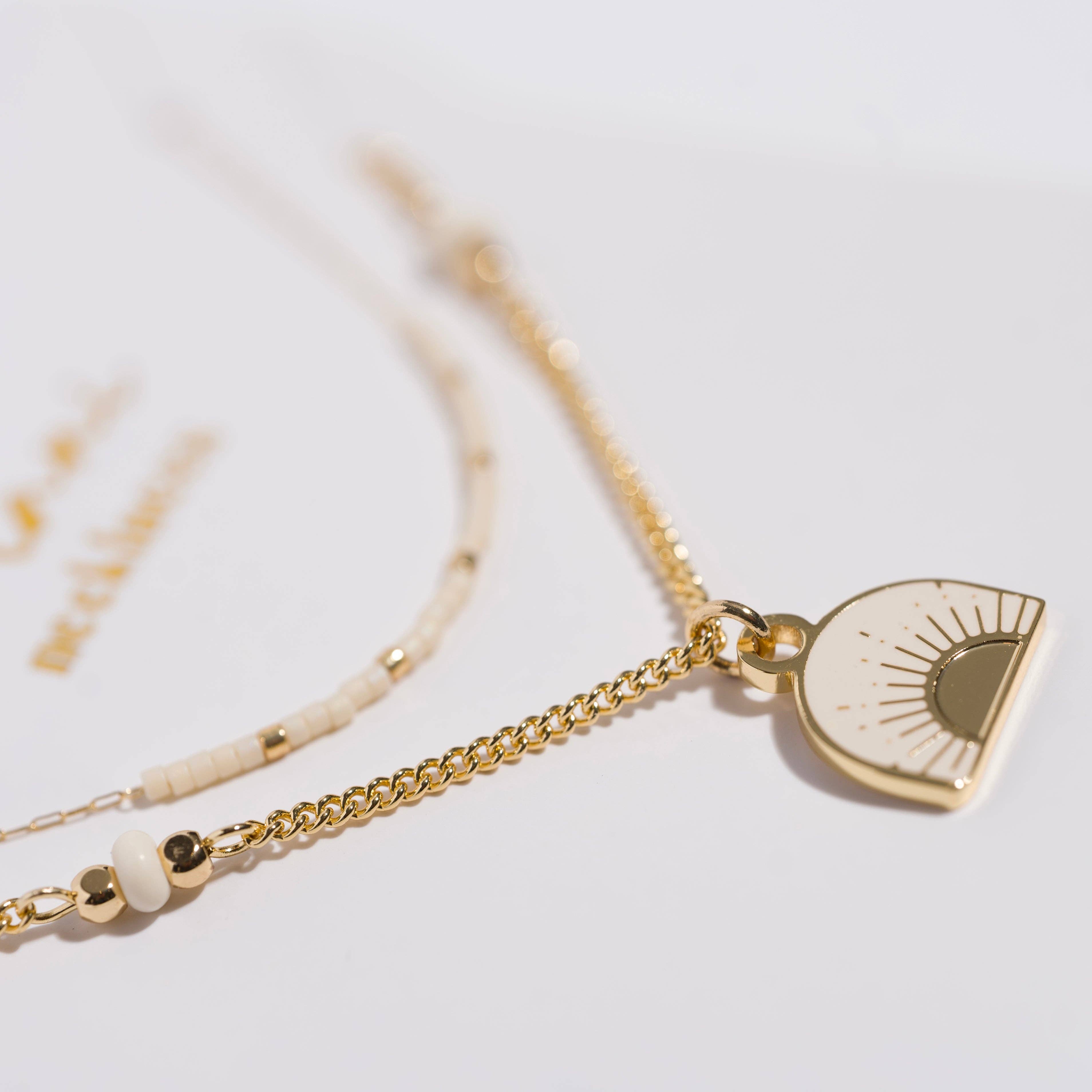 K'lani hair tie bracelets - "Rise" Gold and Cream Sunrise Necklace Set