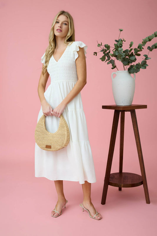 FLUTTER SLEEVE MAXI DRESS: IVORY