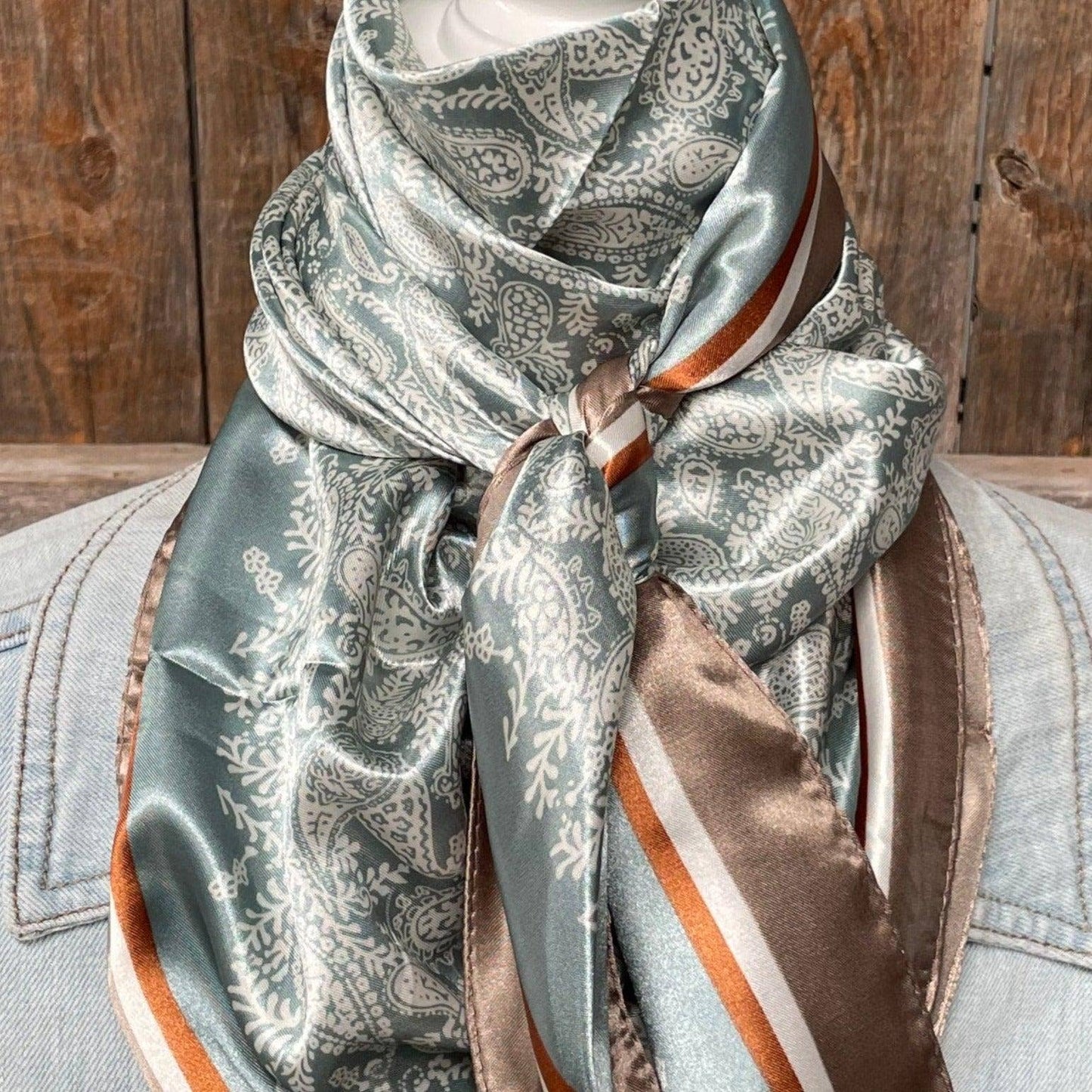 Rodeo Drive - 35X35"  Seafoam & Cream Paisley Wild Rag/Scarf WR3410