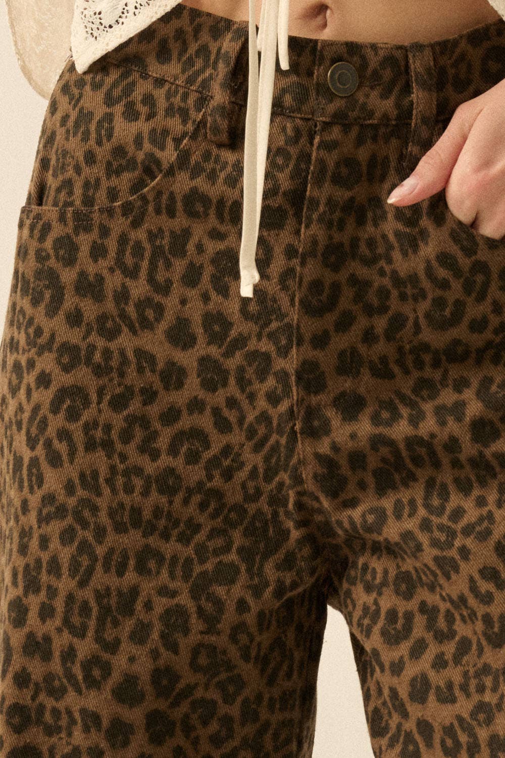 Leopard-Print Twill Pocket Pants