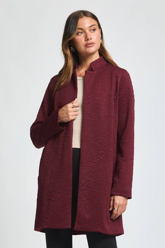 Elegant Jacquard Midi Coat