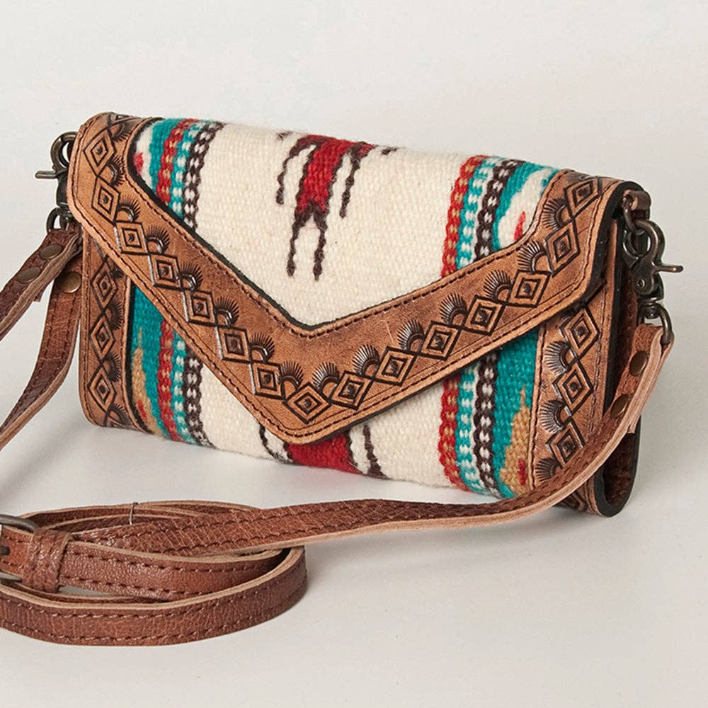 Western Envelope Crossbody Bag Handwoven Wool & Tooled Leather by American Darling