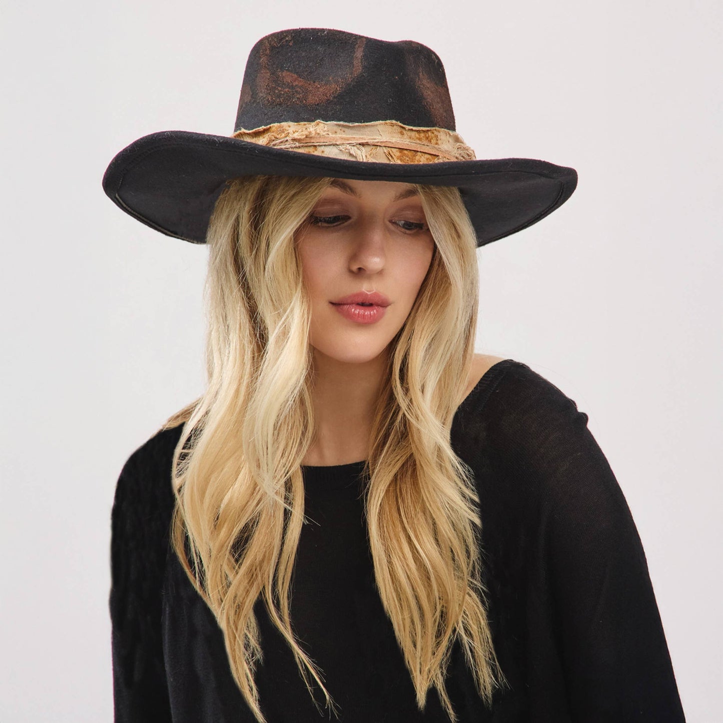 Rustic Cowgirl with Feather Fedora Hat