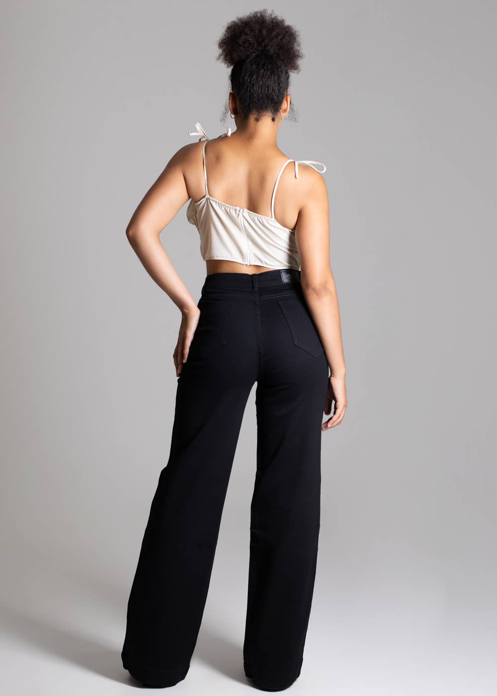 Sawary High-Waisted Wide Leg Twill Women's Pants in Black