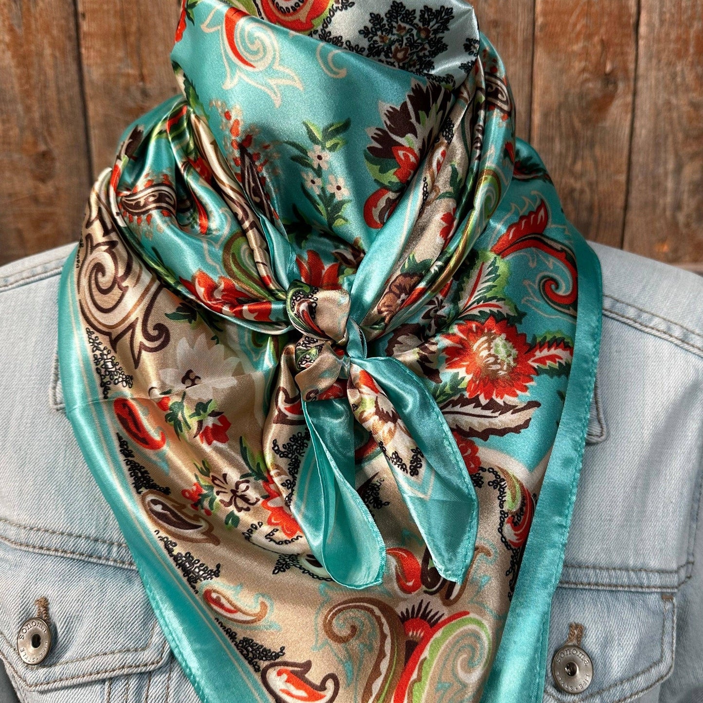 Rodeo Drive - 35X35" Turquoise That So 70's Paisley Wild Rag / Scarf WR230