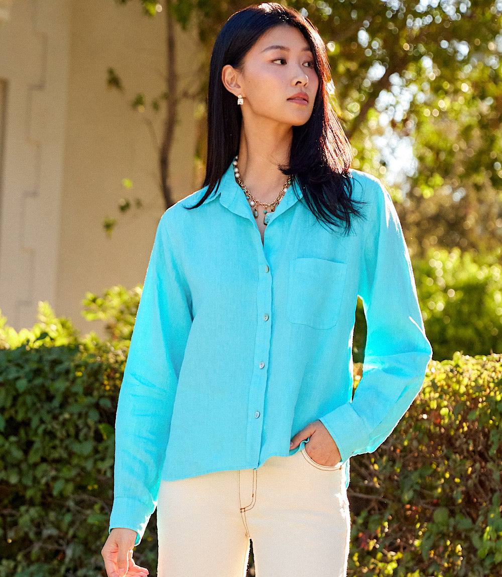 Long Sleeve Linen Button-Up Shirt