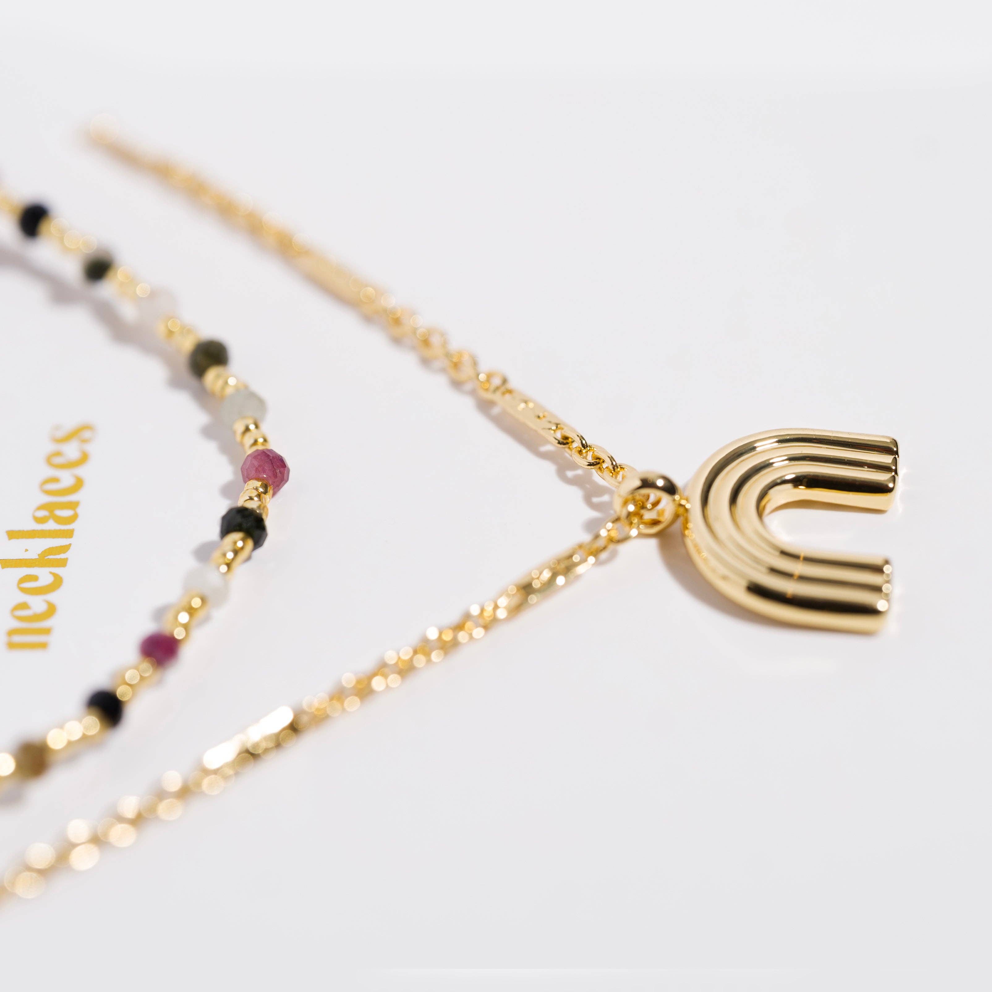 K'lani hair tie bracelets - "Imagine" Gold Rainbow with Colorful Beads Necklace Set