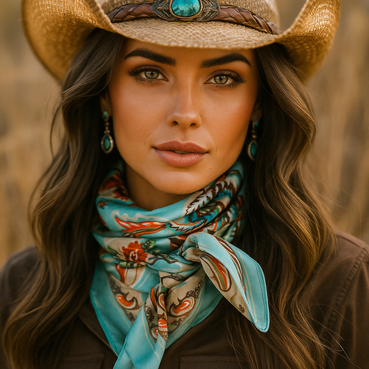 Rodeo Drive - 35X35" Turquoise That So 70's Paisley Wild Rag / Scarf WR230
