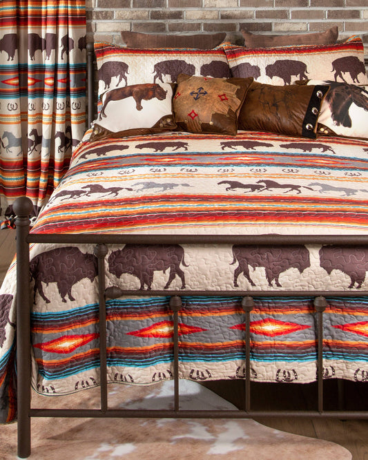 Linen Mart - Western Stripe Quilt Set: Queen