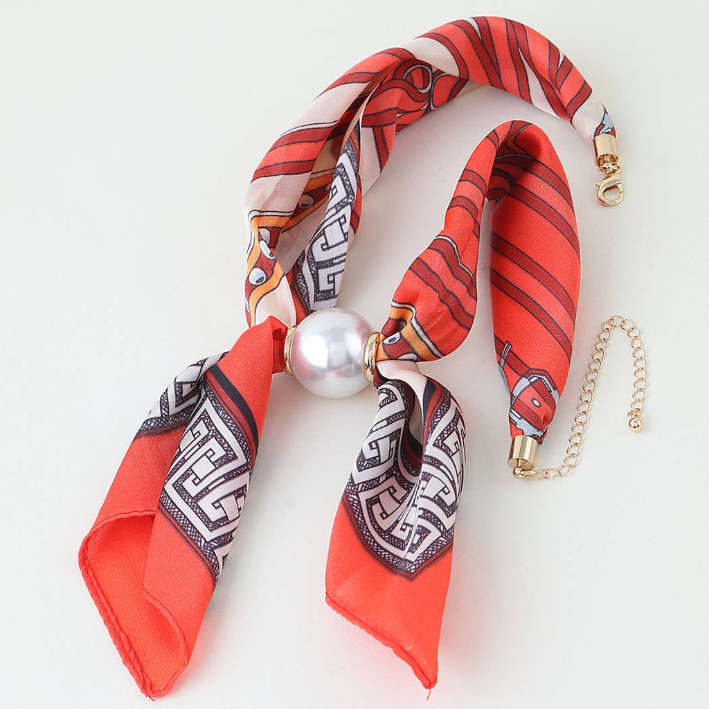 3AM BY H&D ACCESSORIES - Multi Pattern Silk Scarf With Pearl Accent