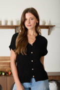 COZY SHORT SLEEVE BUTTON DOWN KNIT SWEATER