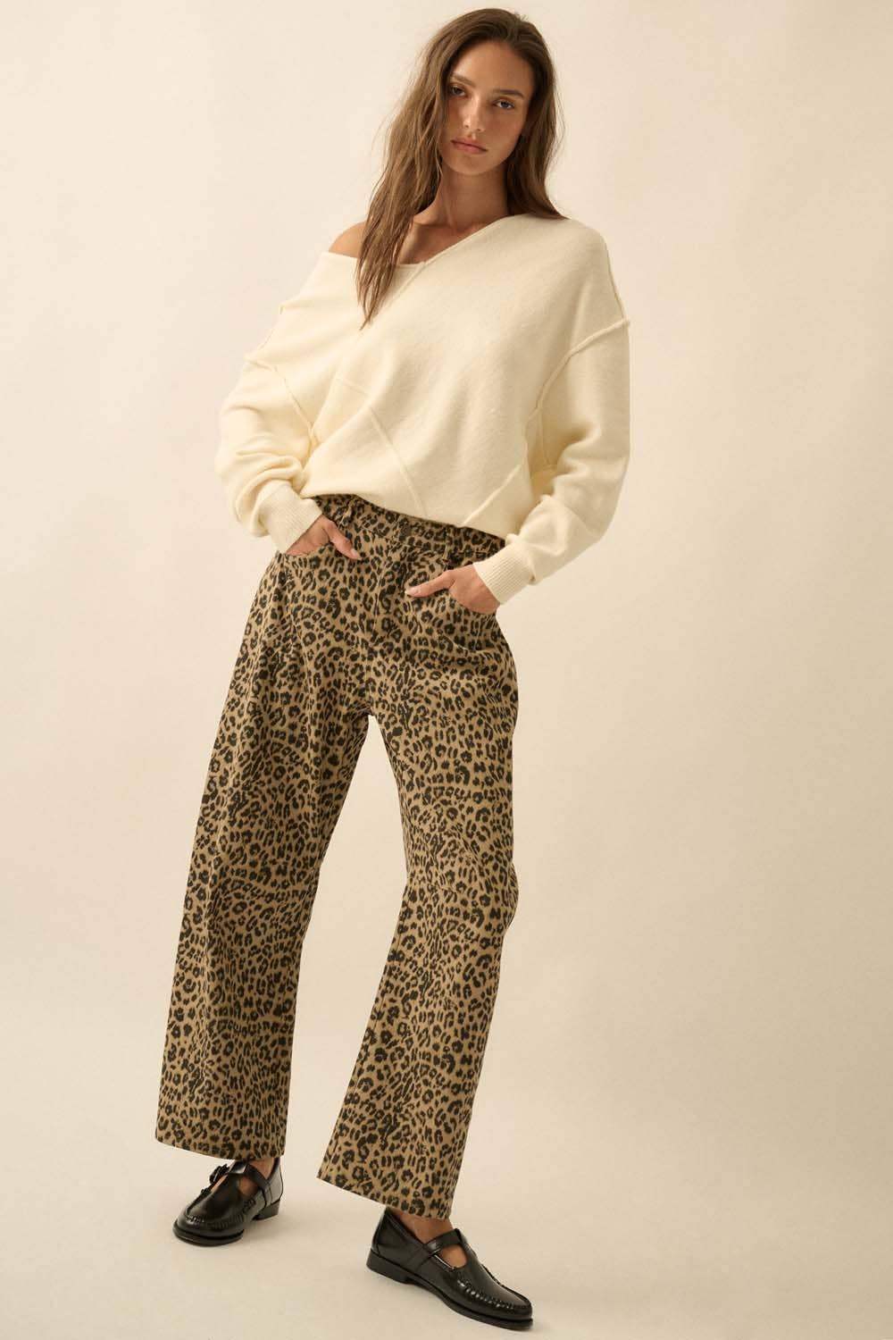Leopard-Print Twill Pocket Pants