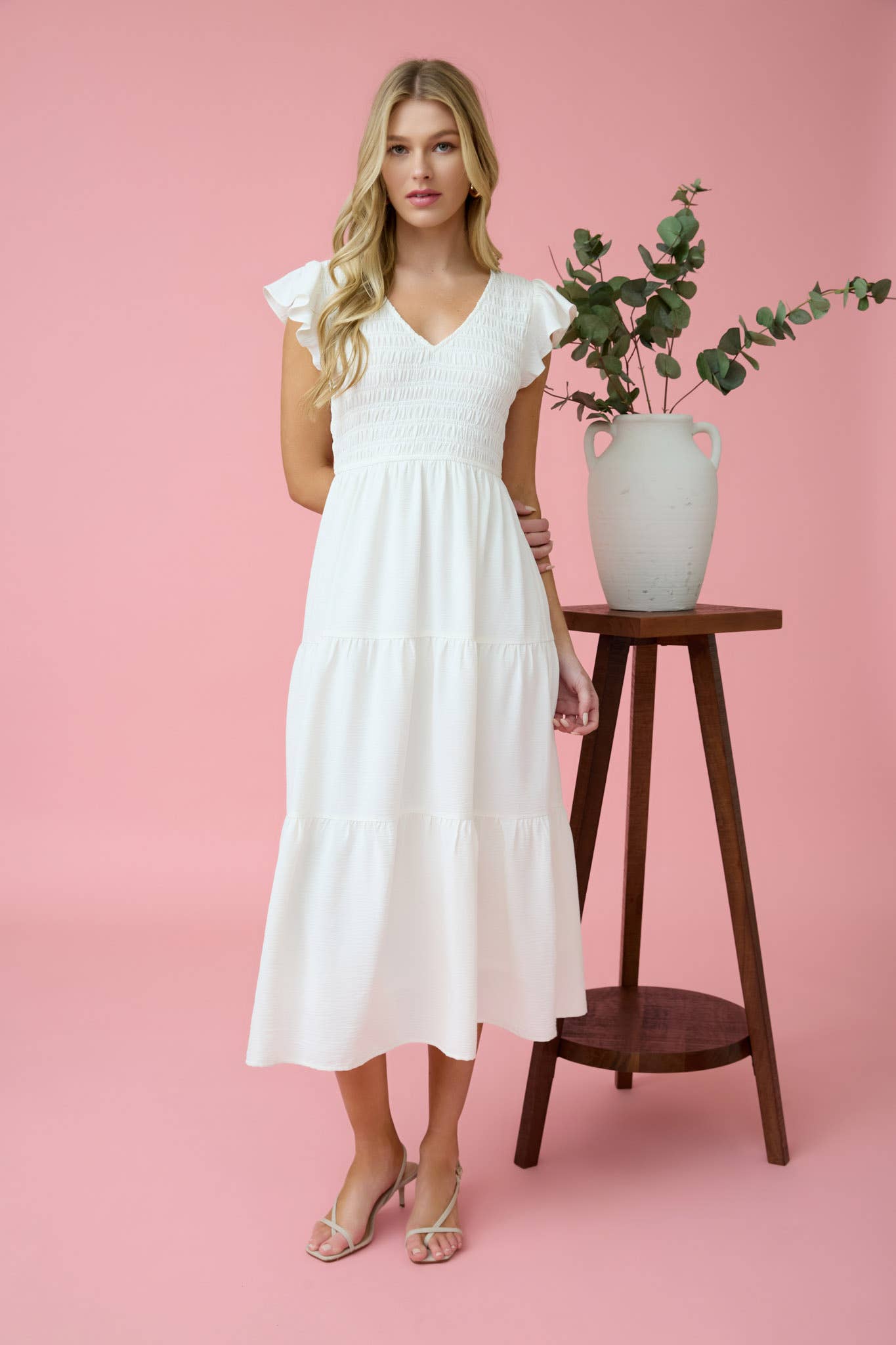 FLUTTER SLEEVE MAXI DRESS: IVORY