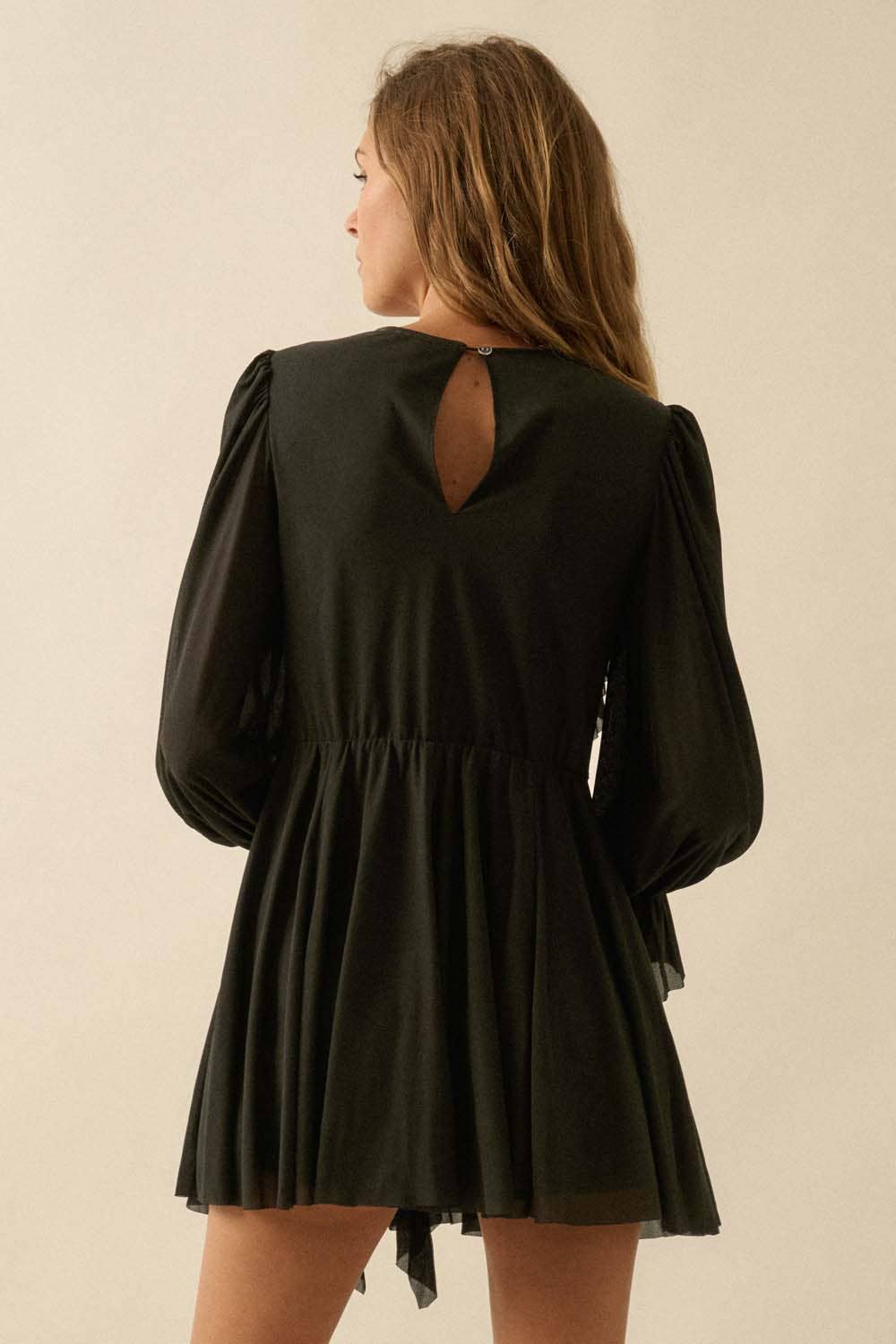 Cascade Ruffles Trumpet-Sleeve Knit Romper