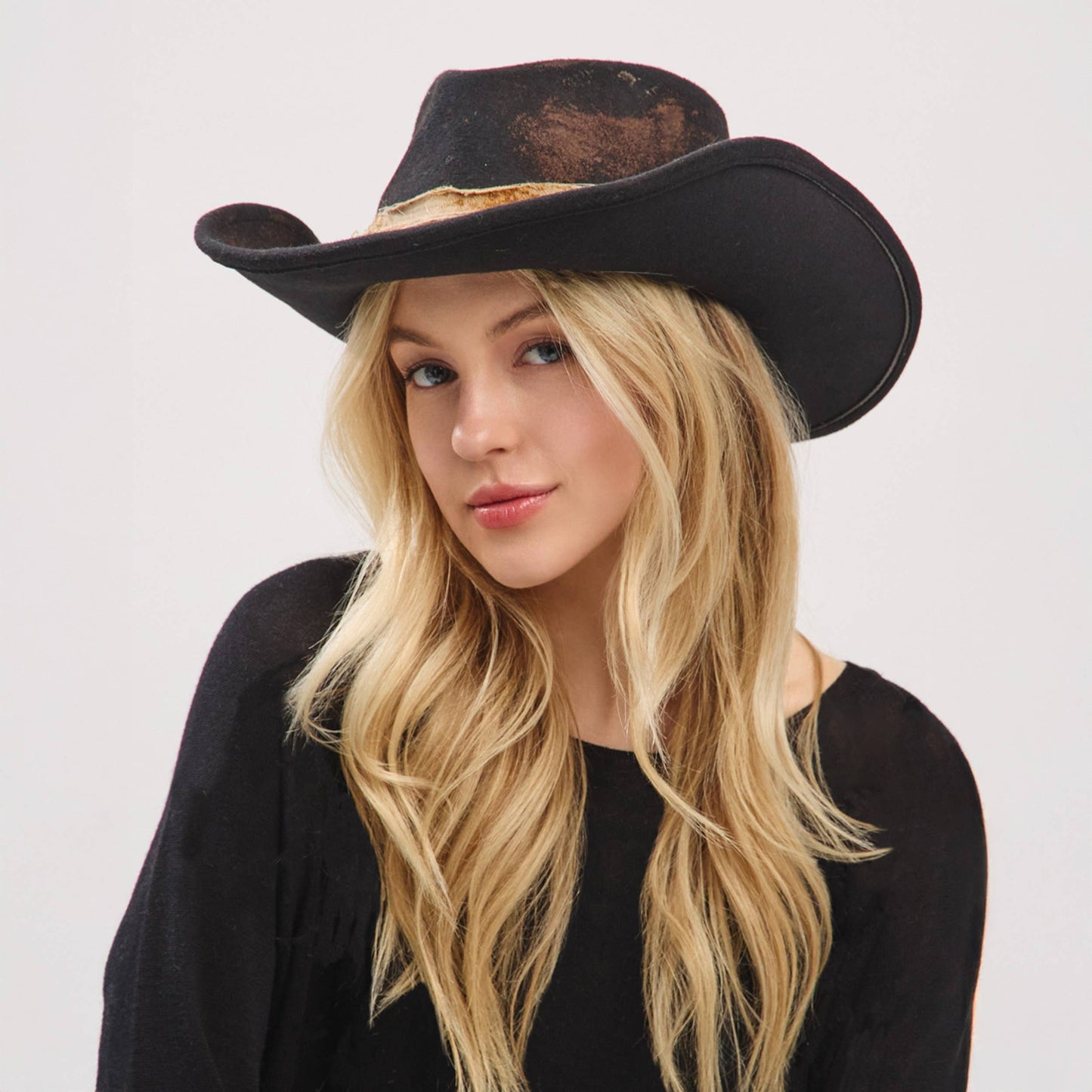 Rustic Cowgirl with Feather Fedora Hat