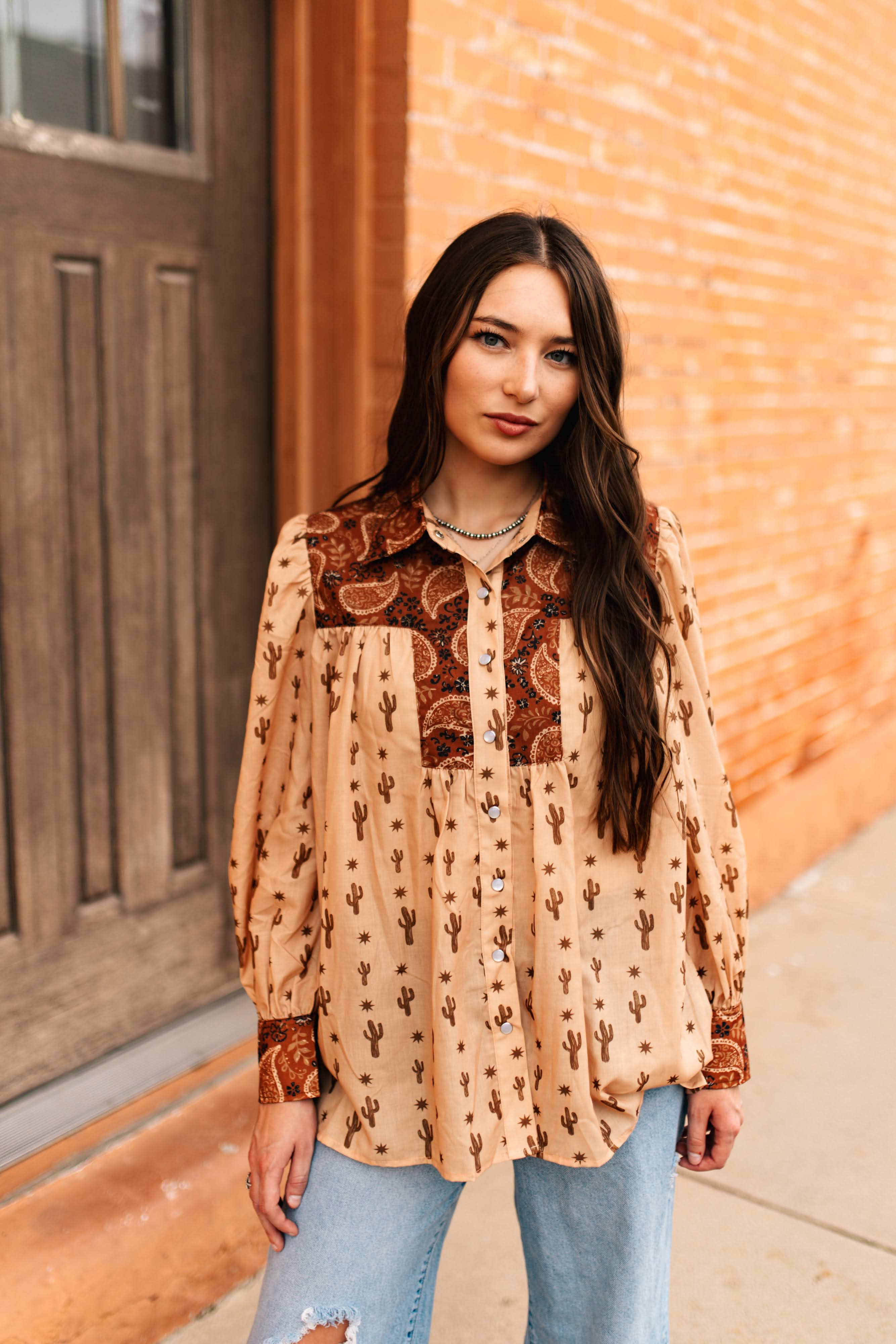 BROWN PAISLEY CACTUS TOP