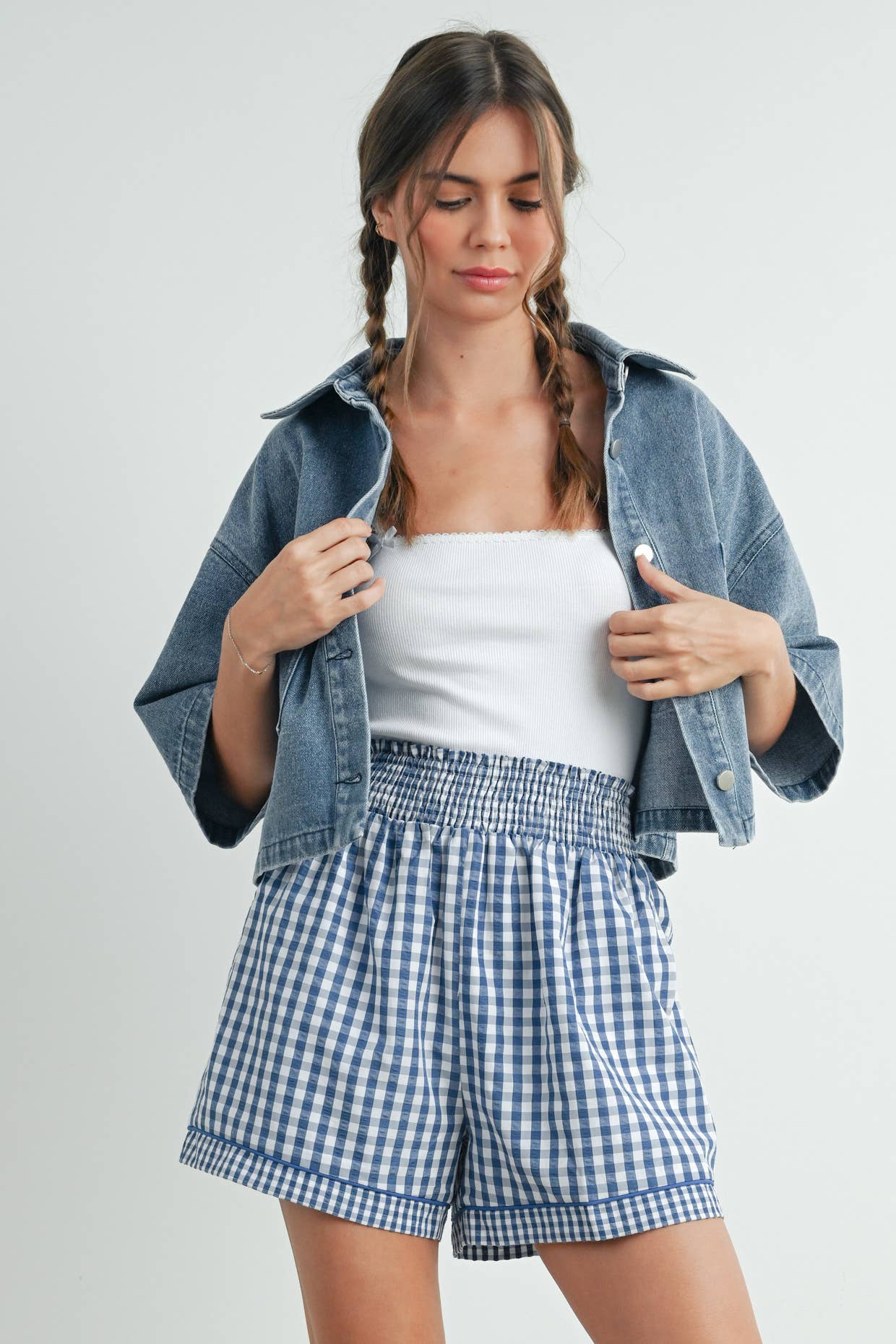 Garterized Gingham Shorts