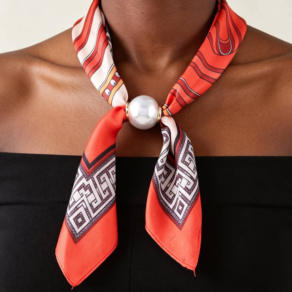3AM BY H&D ACCESSORIES - Multi Pattern Silk Scarf With Pearl Accent