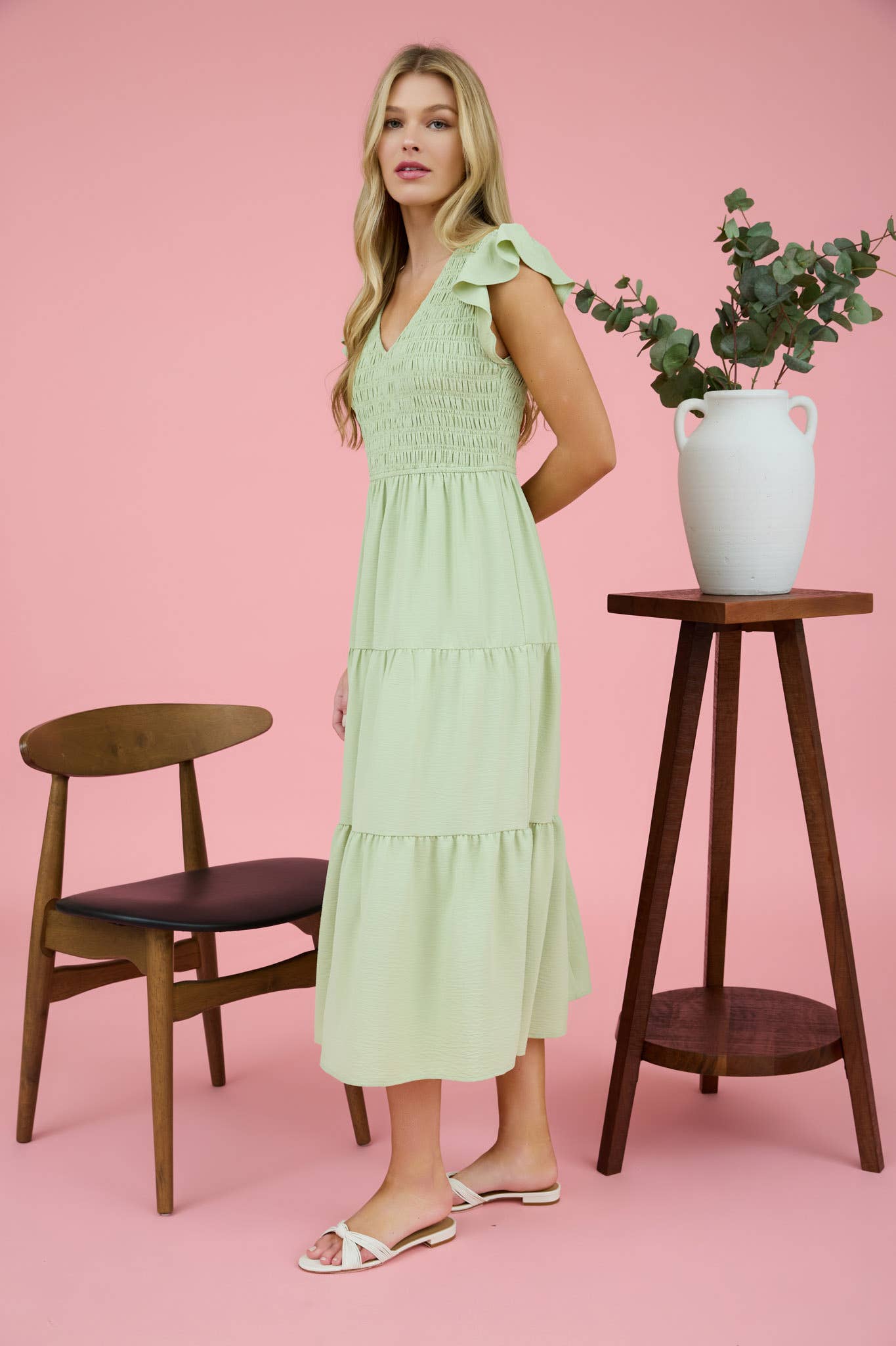 FLUTTER SLEEVE MAXI DRESS: IVORY