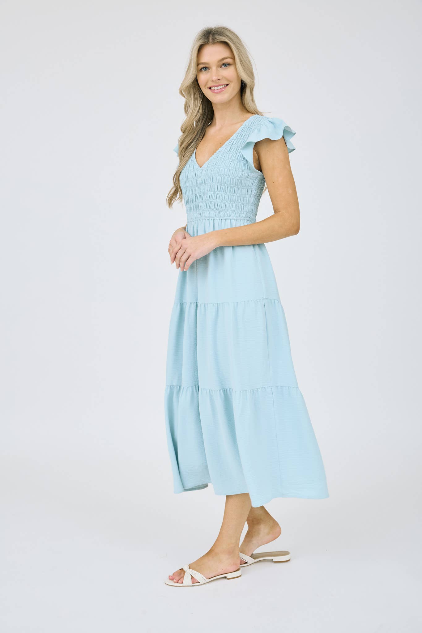 FLUTTER SLEEVE MAXI DRESS: IVORY